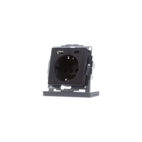 GIRA 245928 PRISE DE COURANT SCHUKO AVEC 2 PRISES TYPE A (MAX.2,4 A) TYPE C (MAX.3A) SYSTEM 55 ANTHRACITE UP PRISE MURALE ENCAST