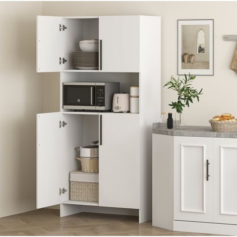 Credenza multiuso 79x40x175 cm, ampio spazio contenitivo, piano d’appoggio, truciolare, bianco (1/5)