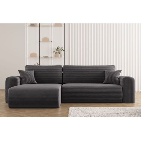 Ecksofa mit Schlaffunktion und Stauraum für Bettzeug, L-förmiges Sofa,Capri Stoff Poso Dunkelgrau Links (1/4)