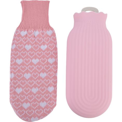 Bouillotte Eau Chaude Silicone Multifonction avec Couverture Tissée pour Bureau Maison 550ml Rose