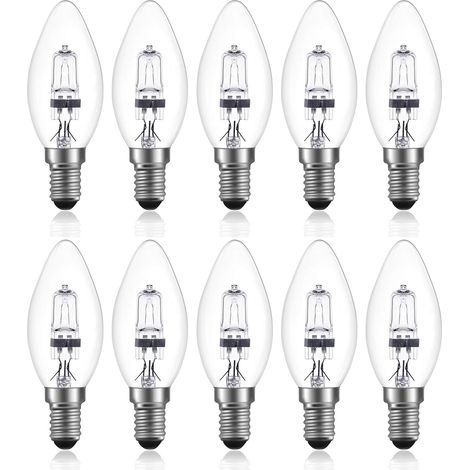 42 W E14 C35 dimmbare Halogenlampe, AC 220–240 V, Warmweiß 2700 K, transparente E14-Halogenkerzenlampe (10 Stück)