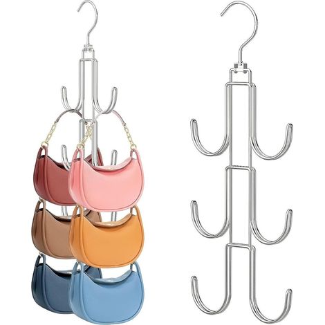 Cintre rotatif pour sacs - Organisateur de placard en acier argenté pour sacs à main, foulards et ceintures (1/5)