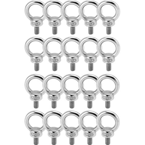 APEX Lot de 20 boulons à œil M6, vis à anneau en acier inoxydable 304, charge max. 65 kg, longueur de filetage 12 mm – Pour fixation, suspension et bricolage général (1/3)
