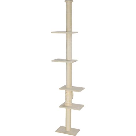 Kratzbaum Deckenhoch, Katzenbaum, 225-275 cm Katzenkratzbaum mit Plattformen, Katzenmöbel mit Kippschutz, Cremeweiß