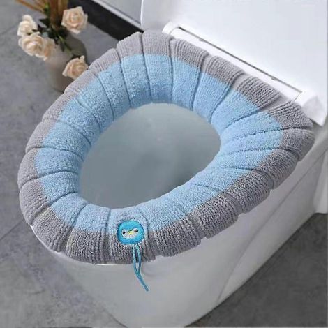 Chauffe-siège de toilette extensible et lavable, modèle B, bleu et gris, accessoires de salle de bain (1/5)