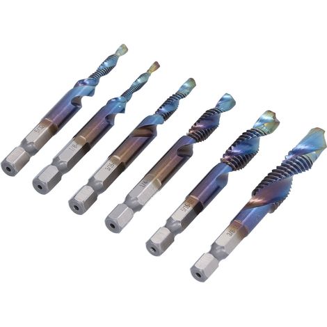 6 pièces foret taraud hélicoïdal en acier rapide à queue hexagonale, outil multifonction pour percer, tarauder et couper (1/5)