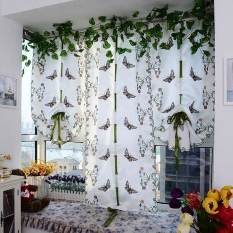 Rideau - Tulle brodé papillon - 100x80CM - Blanc - Voilage intérieur
