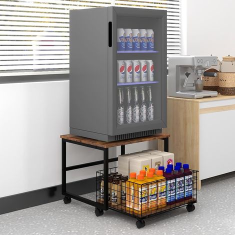 Support de Réfrigérateur Mobile avec Capacité (Marron) Plateau de Mini Frigo Portable et Stockage Table avec 4 Roues Armoire Panier à Tiroir Roulant 50x50x43cm pour Chambre Cuisine (1/5)