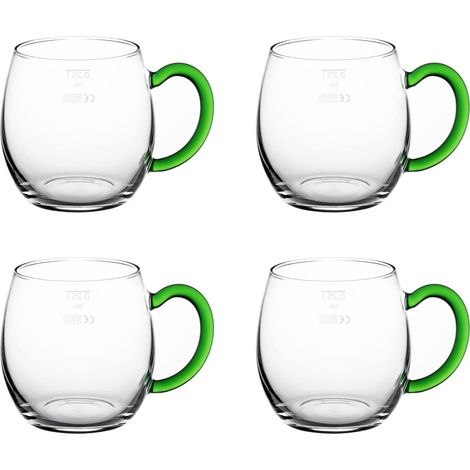 Lot de 4 verres à vin avec anse verte 250 ml, gradués