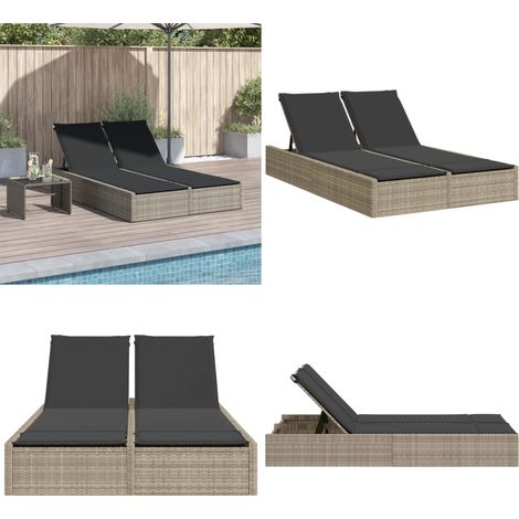 Doppel-Sonnenliege mit Kissen Hellgrau Poly Rattan - Doppel-Sonnenliege - Gartenliege - Liege - Outdoor Liege - Poolliege - Home & Living (1/5)
