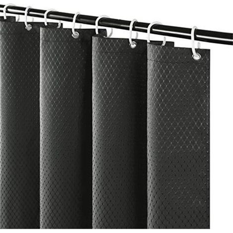 Schimmelresistenter Duschvorhang aus wasserdichtem und waschbarem, dickem, dunkelgrauem Polyestergewebe mit Waffelmuster für die Badewanne, inklusive 10 Haken, Größe klein (150 x 180 cm).