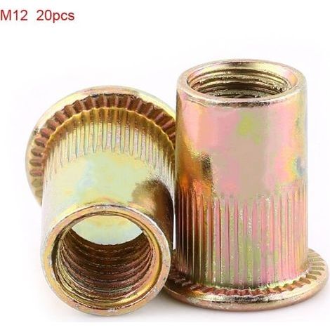 Écrou à rivet plat fileté en acier au carbone M3-M12 (M12 x 20 pièces) (1/4)