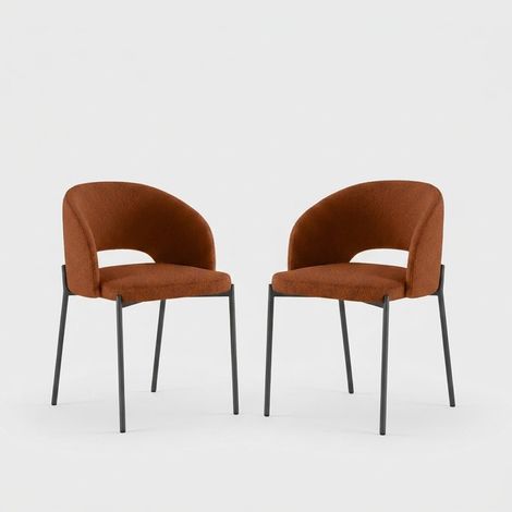 Set de 2 sillas de cocina de diseño tapizadas en tela con patas de metal Siena - Naranja (1/5)