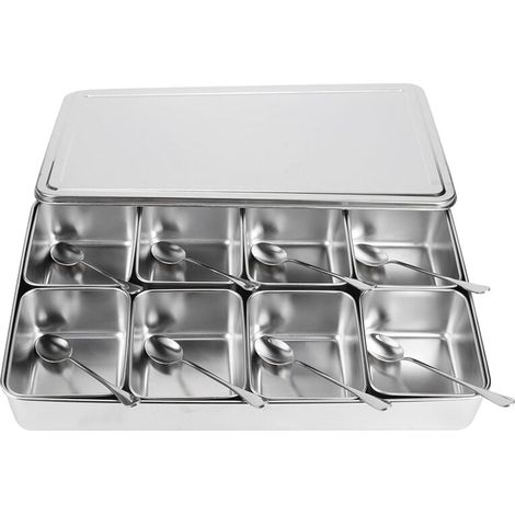 Bote d'assaisonnement en alliage d'aluminium à 8 grilles, conteneurs de stockage de condiments, pot à épices, ustensiles de cuisine (1/4)