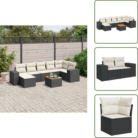 The Living Store 8-tlg. Garten-Sofagarnitur mit Kissen Schwarz Poly Rattan - Gartenmöbel Set - Esszimmergarnitur Outdoor - Lounge Möbel - Rattan Gartenset - Balkonmöbel (1/5)
