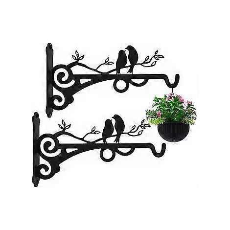 Stabile Hängekorbhalterungen für Pflanzen, Metallhaken für den Innen- und Außenbereich, Wandhaken für Gartenblumen/Laternen/Lichter, 2er-Pack, Schwarz