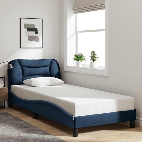 Cadre de lit sans matelas Hvar bleu 90x190 cm tissu (1/5)