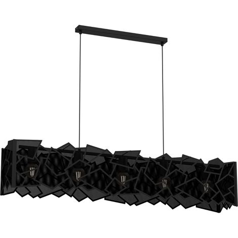 Suspension barre noire métal Camo grille 5xE27 Luminex