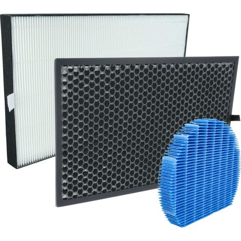 vhbw 3-teiliges Filter-Set kompatibel mit Sharp KC-D60EU-W Luftreiniger - HEPA-Filter, Aktivkohlefilter, Befeuchtungselement