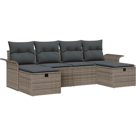 Garden Sofa Set with Cushion Manual 6 pcs Grey Poly Rattan vidaXL