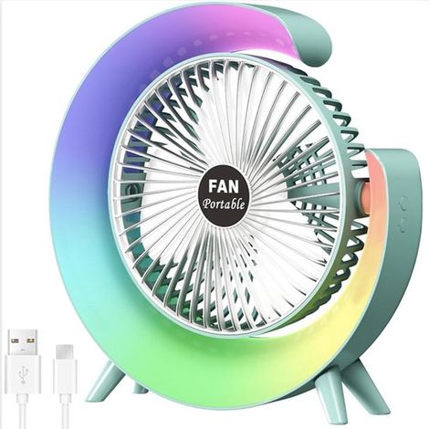 Nuevo ventilador de escritorio USB con 3 velocidades e iluminación LED de colores，el dormitorio y la habitación de estudiantes (Verde) (1/5)