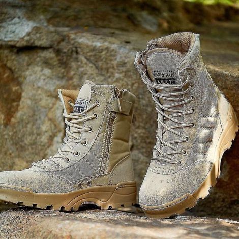 Bottes tactiques militaires désertiques, uniformes des forces spéciales, chaussures de travail et de sécurité pour hommes et femmes, bottes de combat à fermeture éclair, baskets - 46 - Sable (1/5)