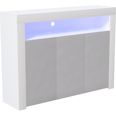 Nova LED Sideboard 3 Door Modern High Gloss Storage Cabinet Cupboard, White-&-Grey