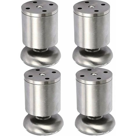 Piedini rotondi in acciaio inox n. 4, 50 x 80 mm, per mobili da cucina. Cuscinetti in gomma inclusi per un utilizzo sicuro e silenzioso. (1/4)
