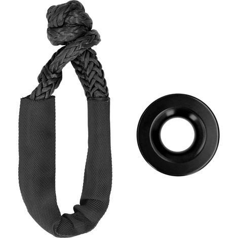 Anneau de récupération 4x4, kit d'anneau de traction en alliage d'aluminium avec sangle souple synthétique, pour SUV, camion, ATV, UTV, noir, charge élevée (1/5)