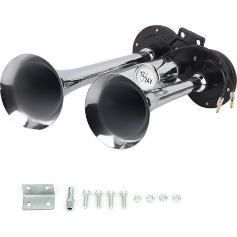 Trompe Pneumatique Universelle pour Voiture 130dB Double Klaxon 12V/24V Camion Poids Lourd ABS Métal (1/5)