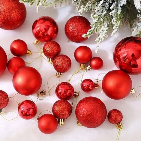 Lot de 24 boules de Noël en plastique rouge, taille 4 cm, également existant en 6 cm (1/4)