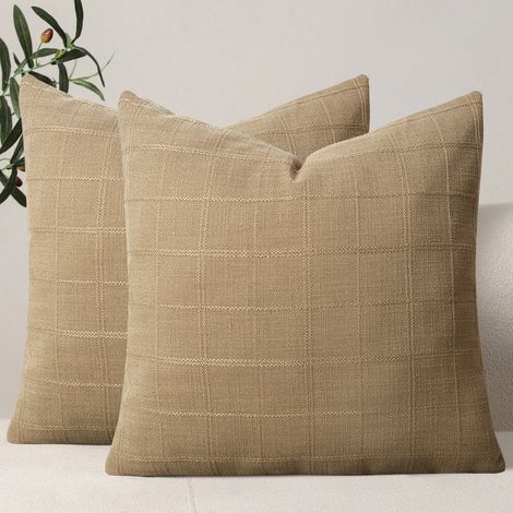 Dos fundas de almohada marrón claro (45x45 cm cada una) adecuadas para sofás, dormitorios y como cojines. (1/5)