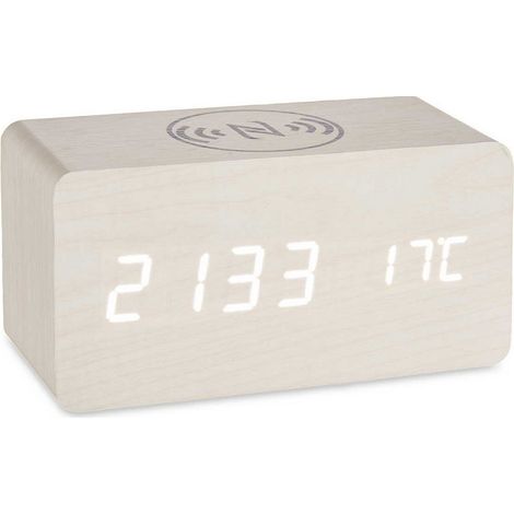 Reloj Digital de Sobremesa 15 x 7,5 x 7 cm Blanco PVC Madera MDF 8430852862976 S3611237 Gift Decor (1/2)