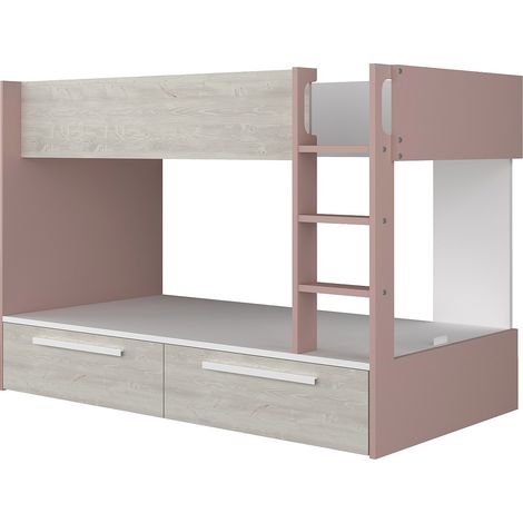 Lits superposés 2 x 90 x 200 cm - 2 tiroirs - Rose, naturel et blanc - TINOLI (1/4)