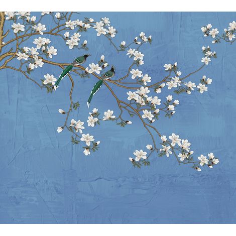 papier peint panoramique branches de fleurs bleu gris - Sanders & Sanders (1/3)