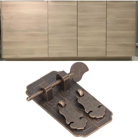 Quincaillerie pour meubles de style chinois, poignées de porte d'armoire anciennes en cuivre pur à barre droite, serrures de porte de placard et de bibliothèque avec loquets. (1/5)
