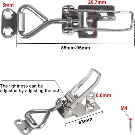 4Pcs Loquet à Bascule Acier Inox Loquet de Serrage Fermeture Capot Fermeture a Levier Capacité de Rétention 100kg 220lbs Menuisier Sauterelles Bascule Pince Réglable pour Armoire Porte (1/4)