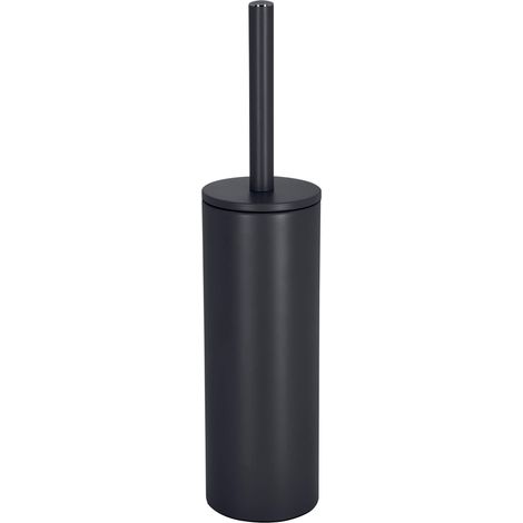Brosse WC avec Support Acier - Modèle Akira - tête Interchangeable et d'un Pot en Acier Solide - avec Récipient hygiénique - Brosse Toilette fermée - à Poser - Noir Mat - 40 x 9.5 x 9.5 cm (1/5)