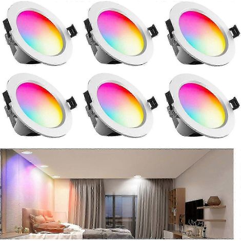 Lot de 6 spots LED encastrables 10 W, dimmables, 800 lm, RGB + CCT + AC85 265 V, Bluetooth, pour salon (1/5)
