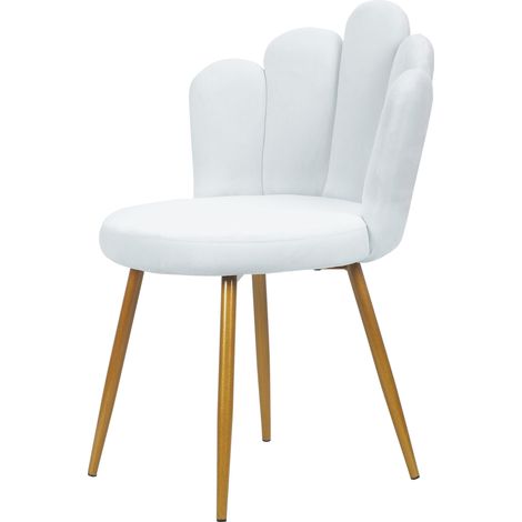 FIANAO – Chaise de coiffeuse en velours style nordique – dossier en forme de pétale, pieds dorés – pour salon et chambre – 50 × 50 × 80 cm, blanc (1/5)