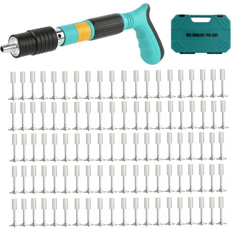 Cloueuse Rivet Gun avec 110pièces clou beton Pistolet à clous en acier de clous ronds avec gants à lunettes Bouchons d'oreille cloueur beton (1/5)