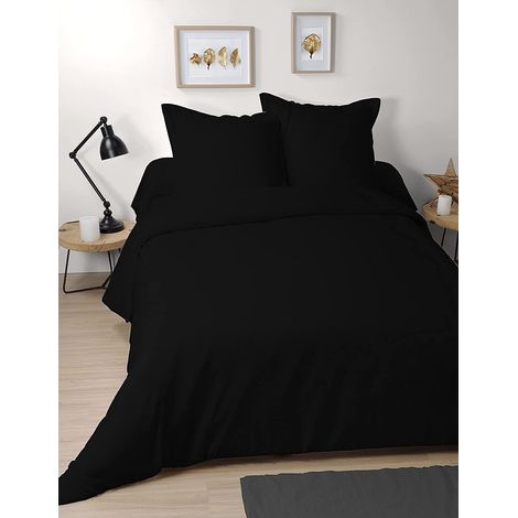 Housse de Couette Alicia Taille 260 x 240 cm Noir 100% Coton 57 Fils Linge de Lit pour Maison Doux et Confortable pour Nid Douillet Double Mixte Unisexe (1/5)