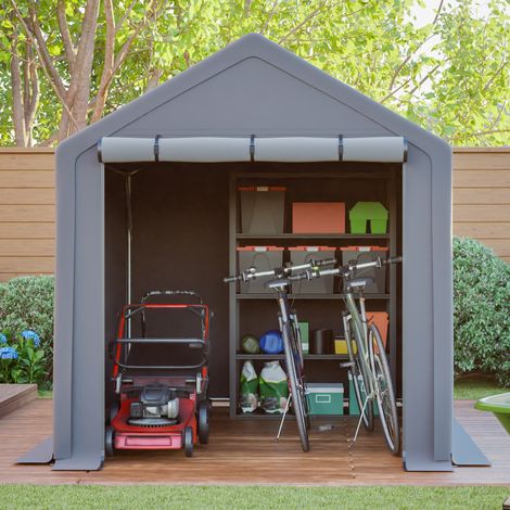 Abri multifonction gris foncé 296x190x200 cm – garage à vélos, abri de jardin, tente à outils et espace de stockage