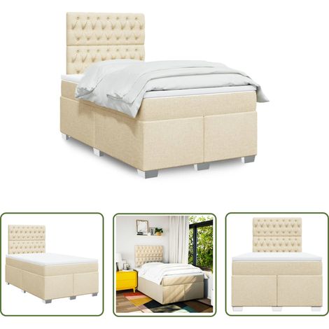 vidaXL Sommier à lattes de lit avec matelas crème 120x190 cm tissu