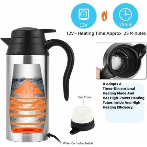 Bouilloire Voyage Électrique 750ml, Acier Inoxydable, Chauffe Cigare 12V, Bouilloire Tasse Portable, Chauffage Voyageur. (1/3)