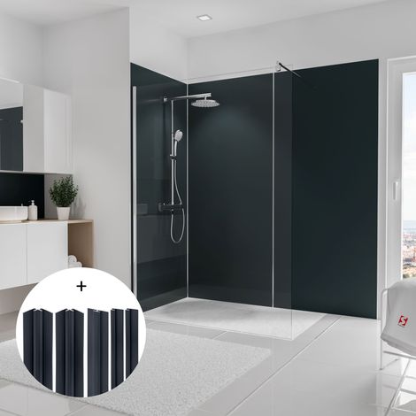 Panneau mural Anthracite, Schulte, Lot de 3 panneaux muraux 90 x 210 cm + 5 profilés anthracite