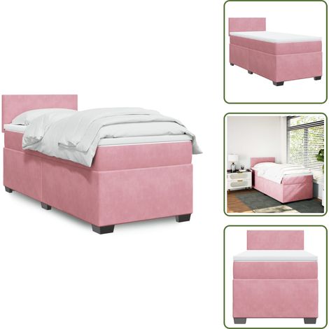 Sommier à lattes de lit avec matelas Rose 100x200 cm Velours - Lit Double - Lit Rose - Lit Velours - Literie - Chambre À Coucher (1/5)