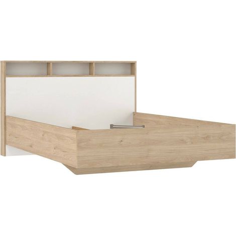 Dmora - Letto piazza e mezza Zinasco, Sommier per camera da letto, Giroletto per stanza, Struttura porta materasso, 206x150 h97 cm, Rovere e Bianco
