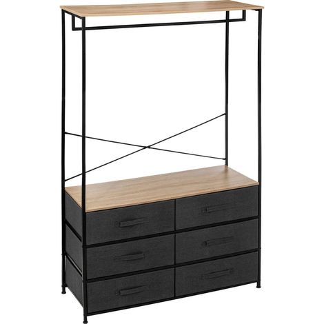 Armoire dressing avec 6 tiroirs en bois coloris naturel et métal coloris Gris Foncé - Longueur 100 x Profondeur 40 x Hauteur 167 cm (1/2)