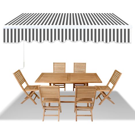 Wolketon Markise Alu-Markise Gelenkarmmarkise Markise Sonnenschutz Balkon 350 x 300 cm  Weiß Grau